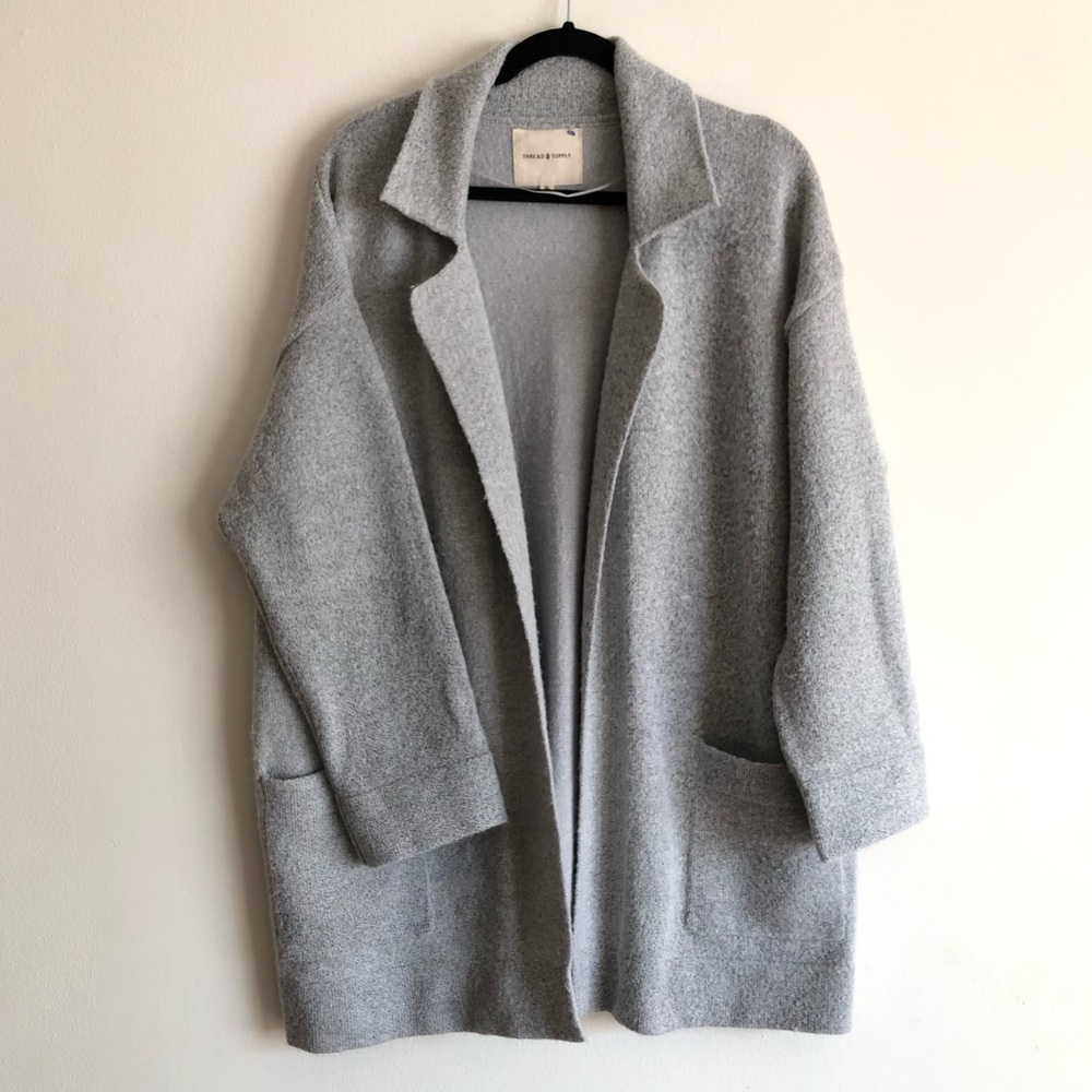 Thread & Supply Vita Light Gray Long Open Jacket - Size XL - Women's Winter Coat